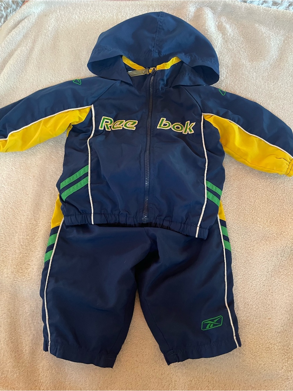 Reebok Navy and Yellow Kids Hooded Tracksuit